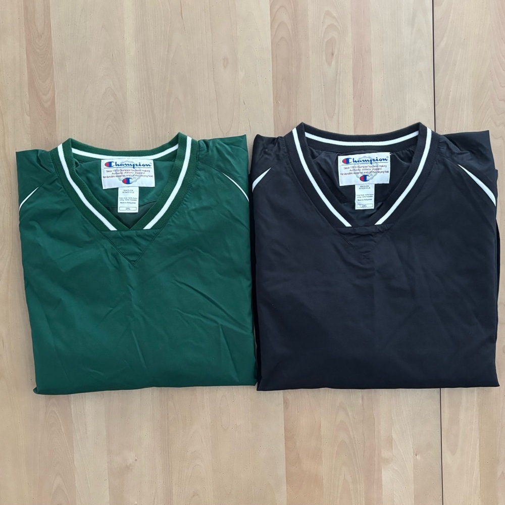 CHAMPION. Pair of Windbreaker Golf Tops. One Green/One Black. Sz XXL. NWOT